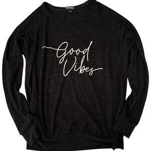 BUFFALO WOMEN GOOD VIBES LIGHT WEIGHT LONG SLEEVE BLACK SWEATER PULLOVER TOP XS